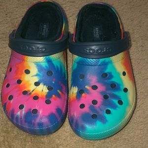 Tie dye fuzzy Crocs
